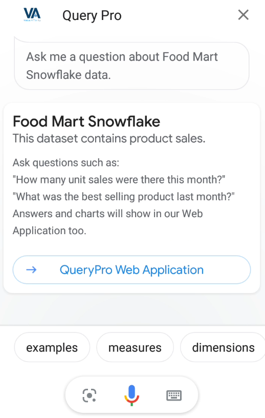 Screenshot showing webapp allowing a question to be asked to analyse the data using natural language