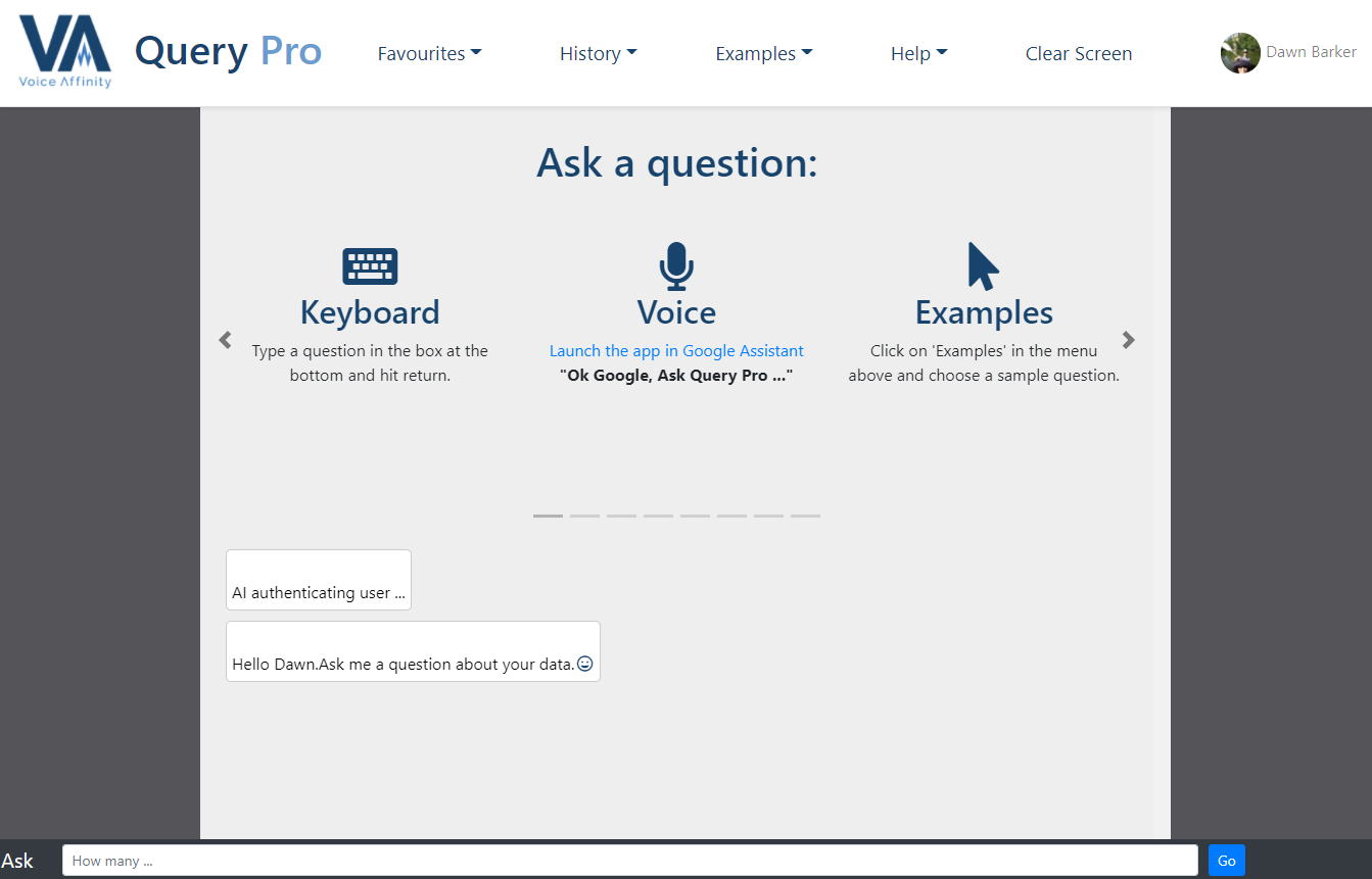 Screenshot showing webapp allowing a question to be asked to analyse the data using natural language
